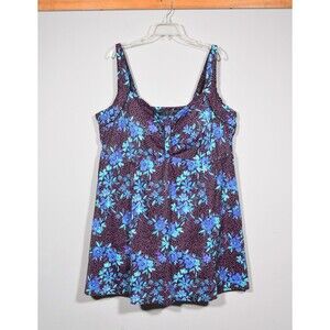 Swimsuits for All #19225 Black Blue Floral One Piece Swim Dress Bathing Suit 16W